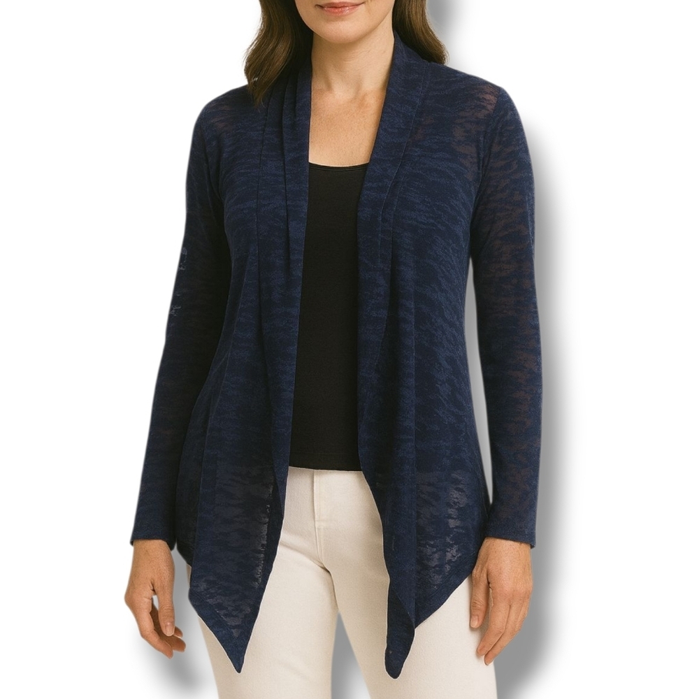 Anatomie Blue Burnout Open Front Waterfall Cardigan Luxury Travel Clothing - Picture 2 of 7